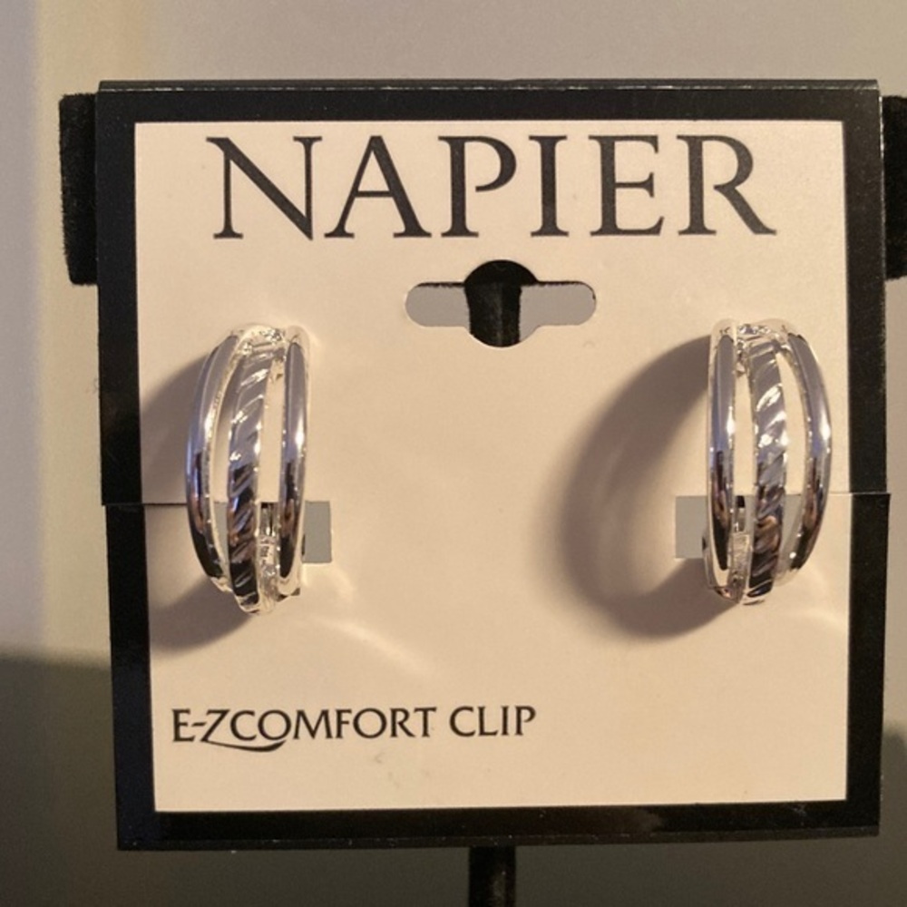 Napier Silver Textured Clip-On Earrings